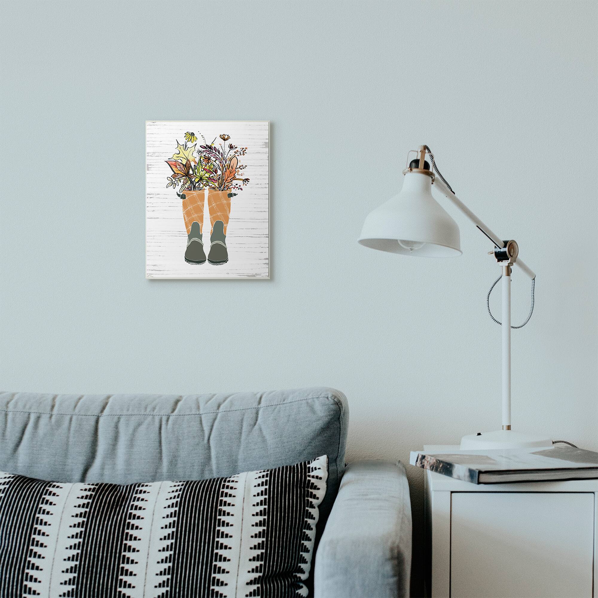 Stupell Industries Fall Foliage in Boots Wooden Wall Plaque